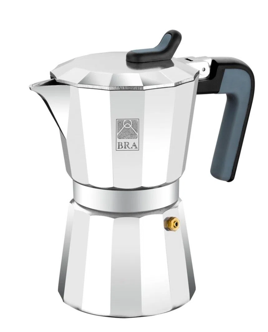 BRA Deluxe | Cafetera italiana, Aluminio, Plata, 12 tazas