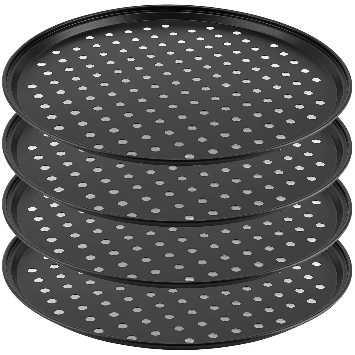 4 bandejas para pizza redondas de 32 cm, antiadherente, con agujeros, bandeja para pizza perforada, acero al carbono, molde para pizza