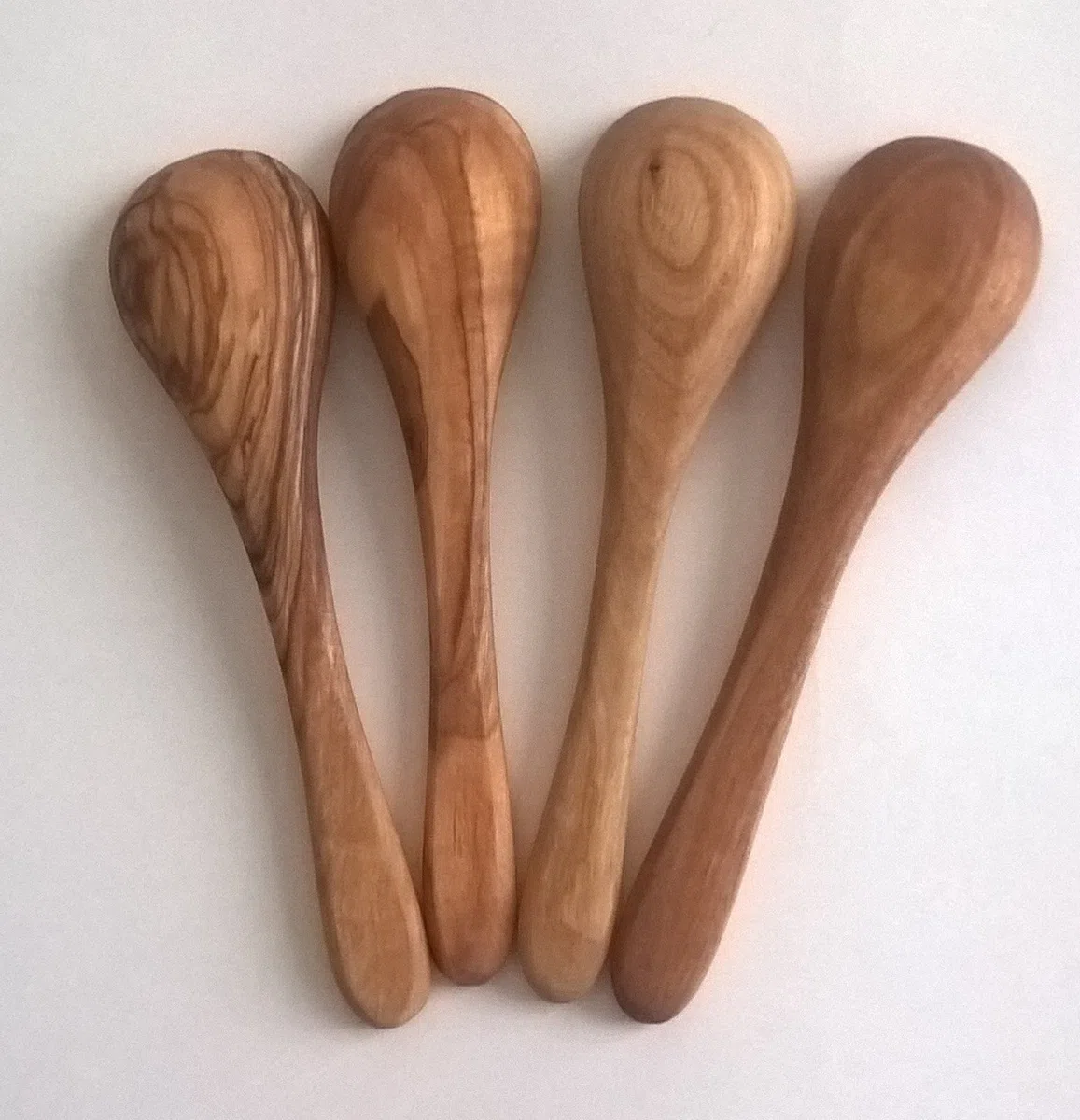 Juego de 4 cucharas para mermelada, café de madera de olivo, 12 cm
