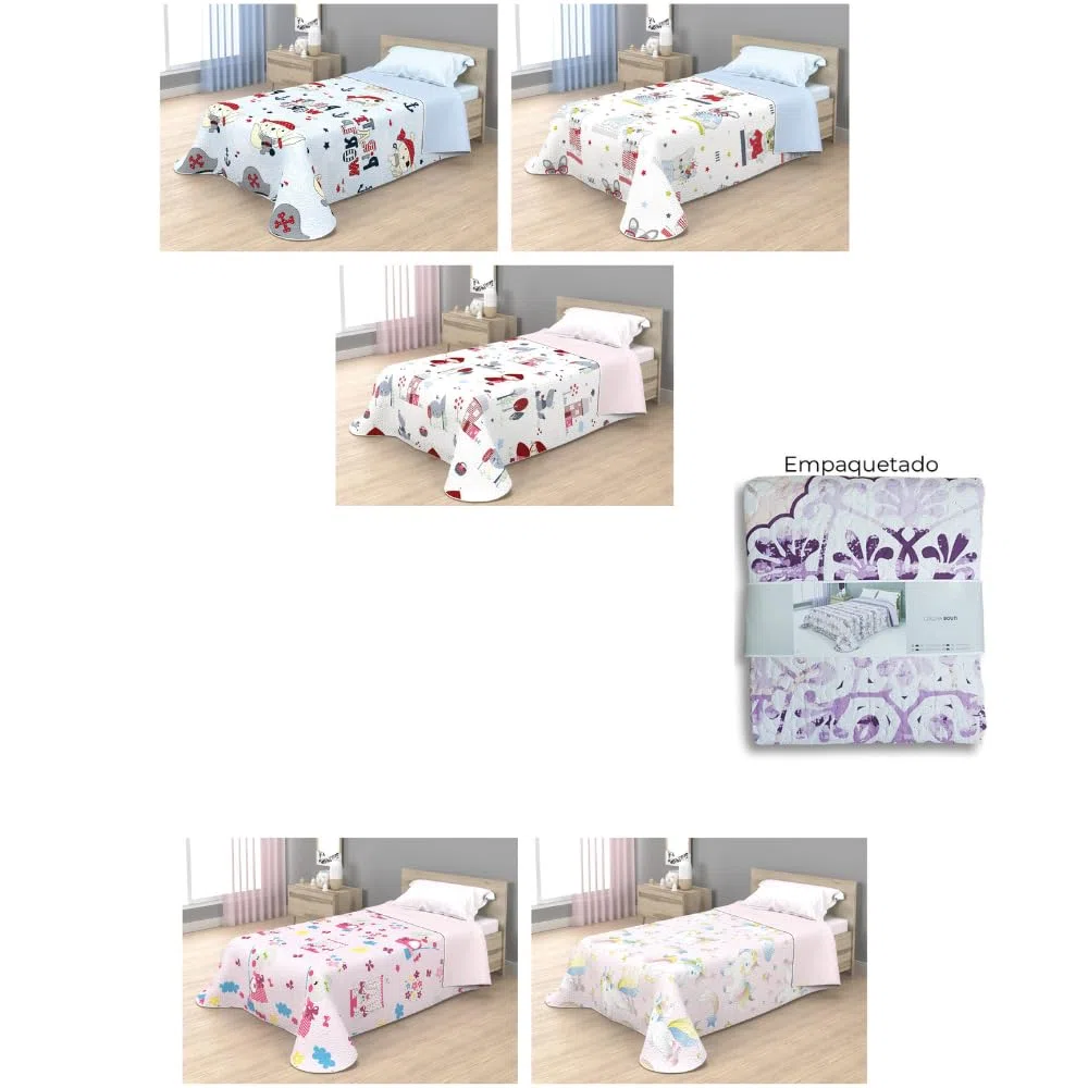 Colcha bouti infantil con acolchado termosellado para camas 90 y 105 cm, con diseños de piratas, unicornios, perritos y cerditos... Ideal para primavera y verano (Perritos, 105)