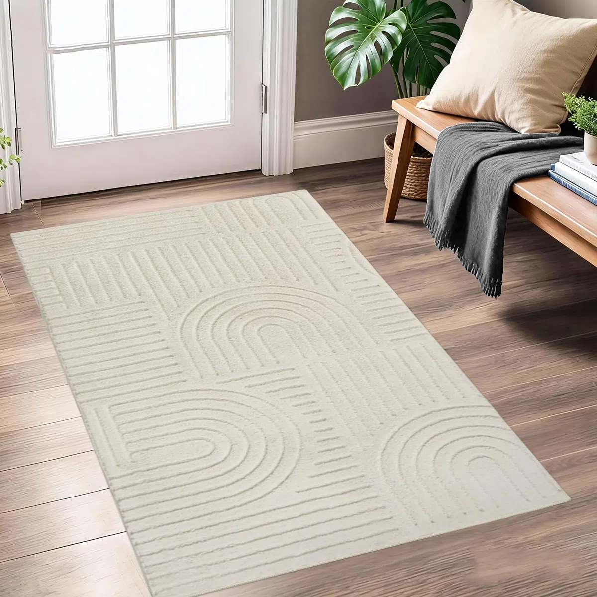 Famibay Alfombra Pasillo 80x150cm Alfombra Cocina Lavable Antideslizante Alfombras Pasillo Entrada Beige Moderna para Corredor Entrada Dormitorio Lavandería