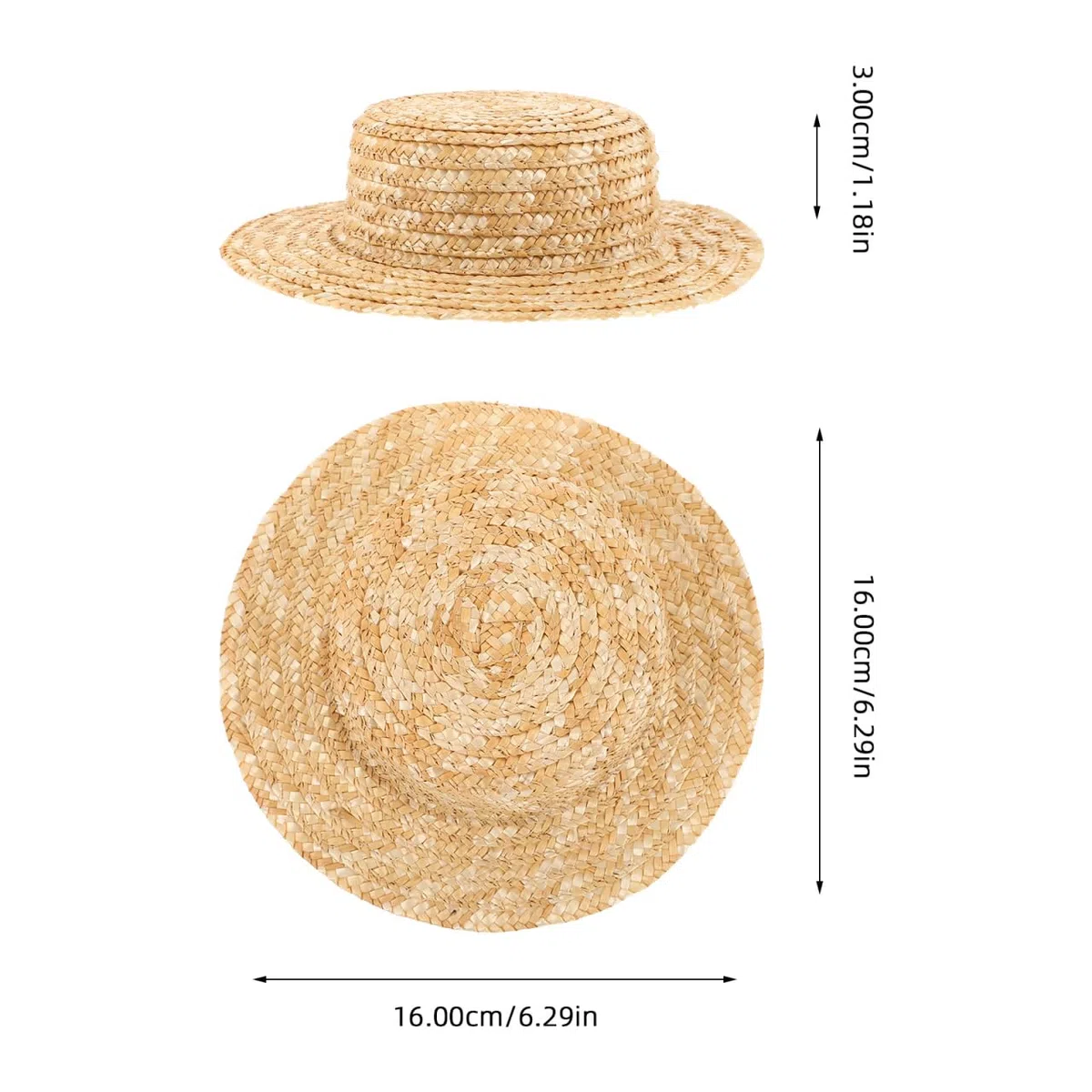 HANABASS 2 mini sombrero de paja trenzado para muñecas, diámetro interior, olla redonda, hecha a mano, sombrero de muñeca decorativo, mini sombrero para decoración de muñecas y accesorios de fotos