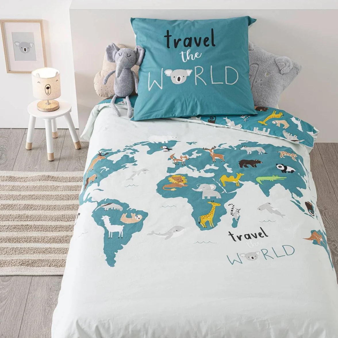 Atmosphera - Juego de Cama Infantil «Carte du Monde» - algodón 140 x 200 cm
