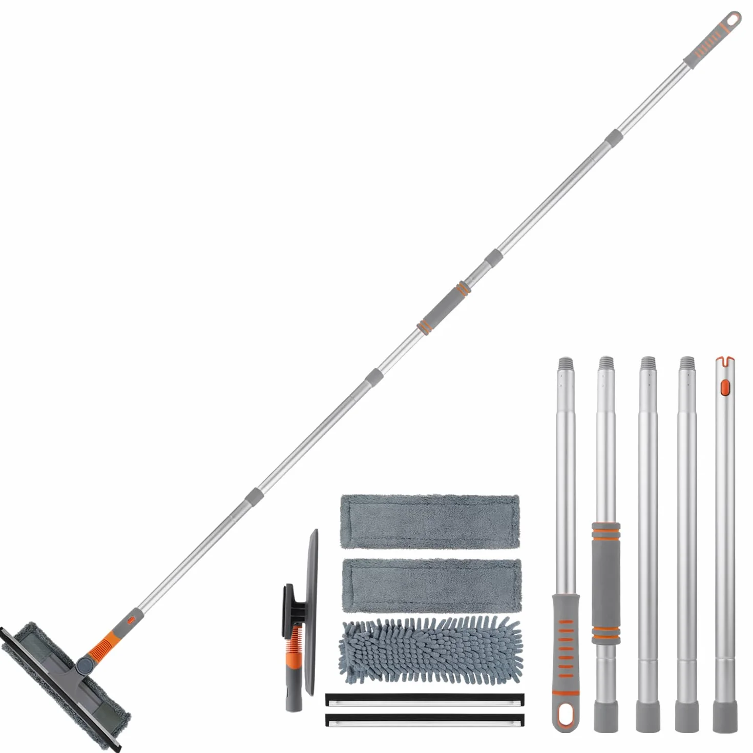 Tendak Limpiacristales Telescópico, 3 en 1 Limpiador de Vidrios de Ventana Profesional con Mango Telescópica, Extensible Enjugador de Ventanas de 23-200cm para Ventanas Altas Interiores y Exteriores