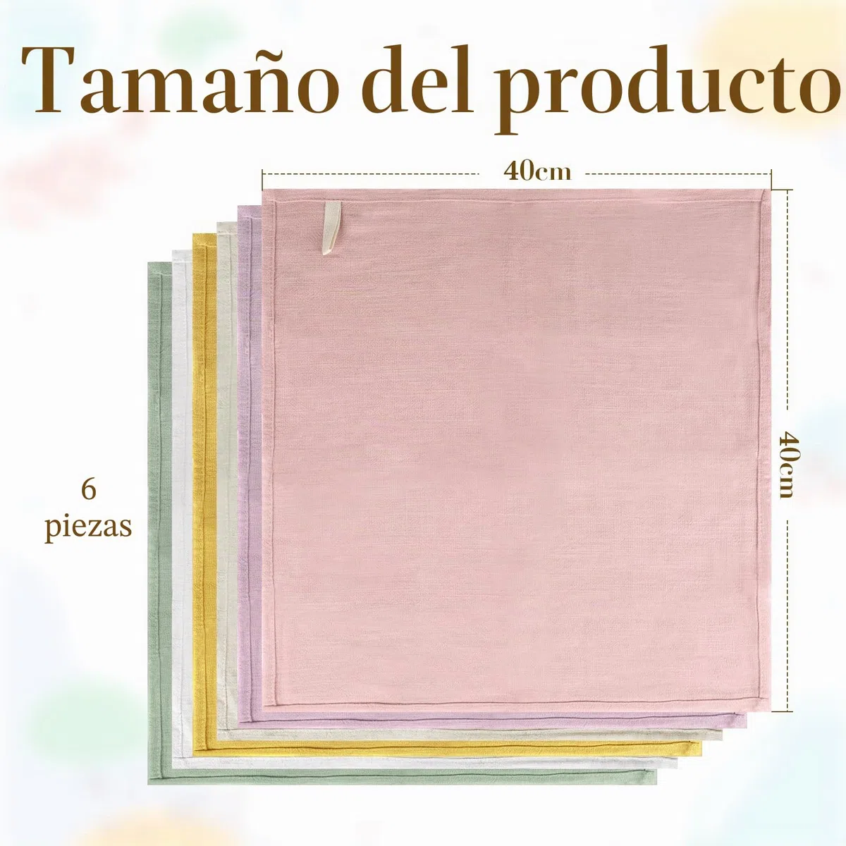 Juego de 6 servilletas de lino Servilletas reutilizables de tela Lavables en algodón 40x40cm para eventos y uso doméstico (malva pálido, beige, blanco, mostaza, rosa empolvado, verde guisante)
