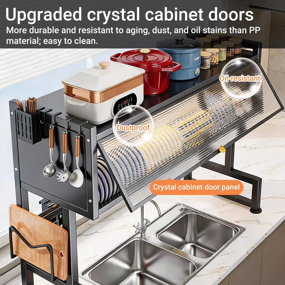 Escurridor de platos para colocar sobre el fregadero, estante grande de organización para encimera de cocina, escurridor de platos para platos, vasos, cubiertos