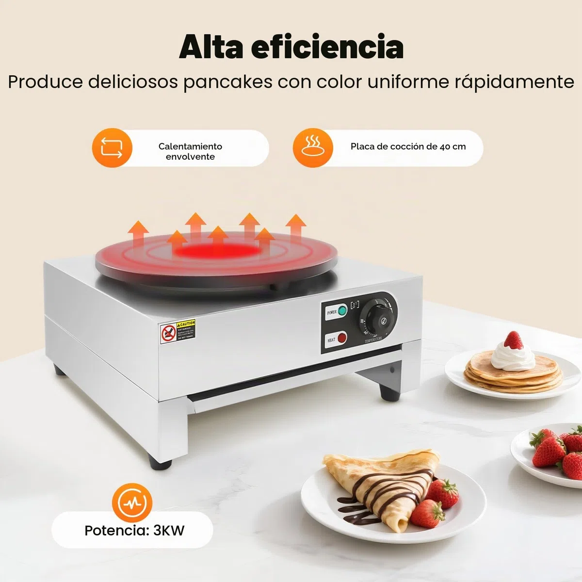 Máquina eléctrica para crepes, 3000 W, profesional, antiadherente, con esparcidor de madera, sartén eléctrica para crepes para cocinas, restaurantes, cantinas, temperatura 50-300 ℃