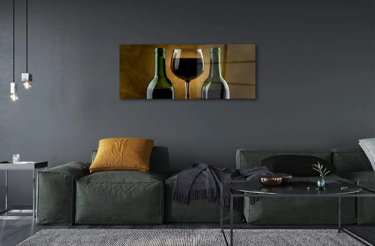 Tulup Cuadro de Cristal 125x50cm Impresa Decoración De Pared Mural Vino - 2 Botellas de Vidrio de Vino