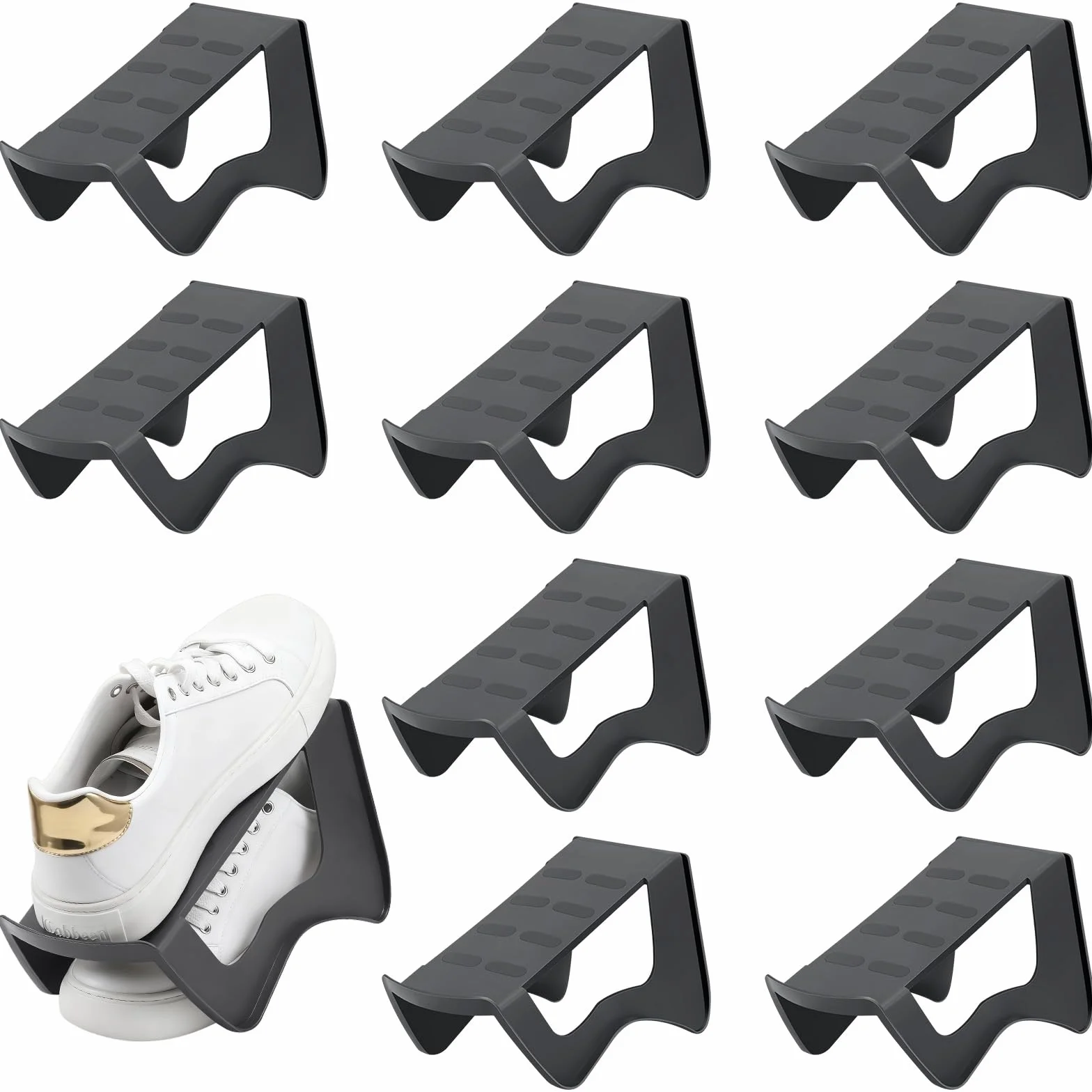 10pcs Organizador Zapatos, Antideslizante Organizador de Zapatos para Armario, Guarda Zapatos Armario de Plástico PP, Ahorro de Espacio Shoe Organizer Exhibidor para Zapato Tacón Zapatillas (Gris)