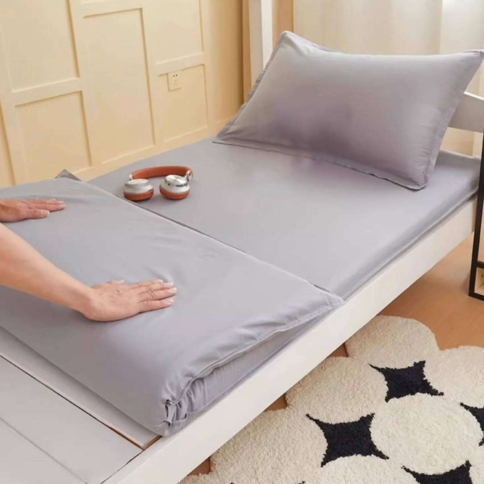 Algodón Fundas Colchón Futon con Cremallera, Grandes Cubierta de Colchón, Japonés Cubierta del Colchón Futon Lavable, Plegable Funda Protectora de Colchón Transpirable,D,80x190cm/31x75in