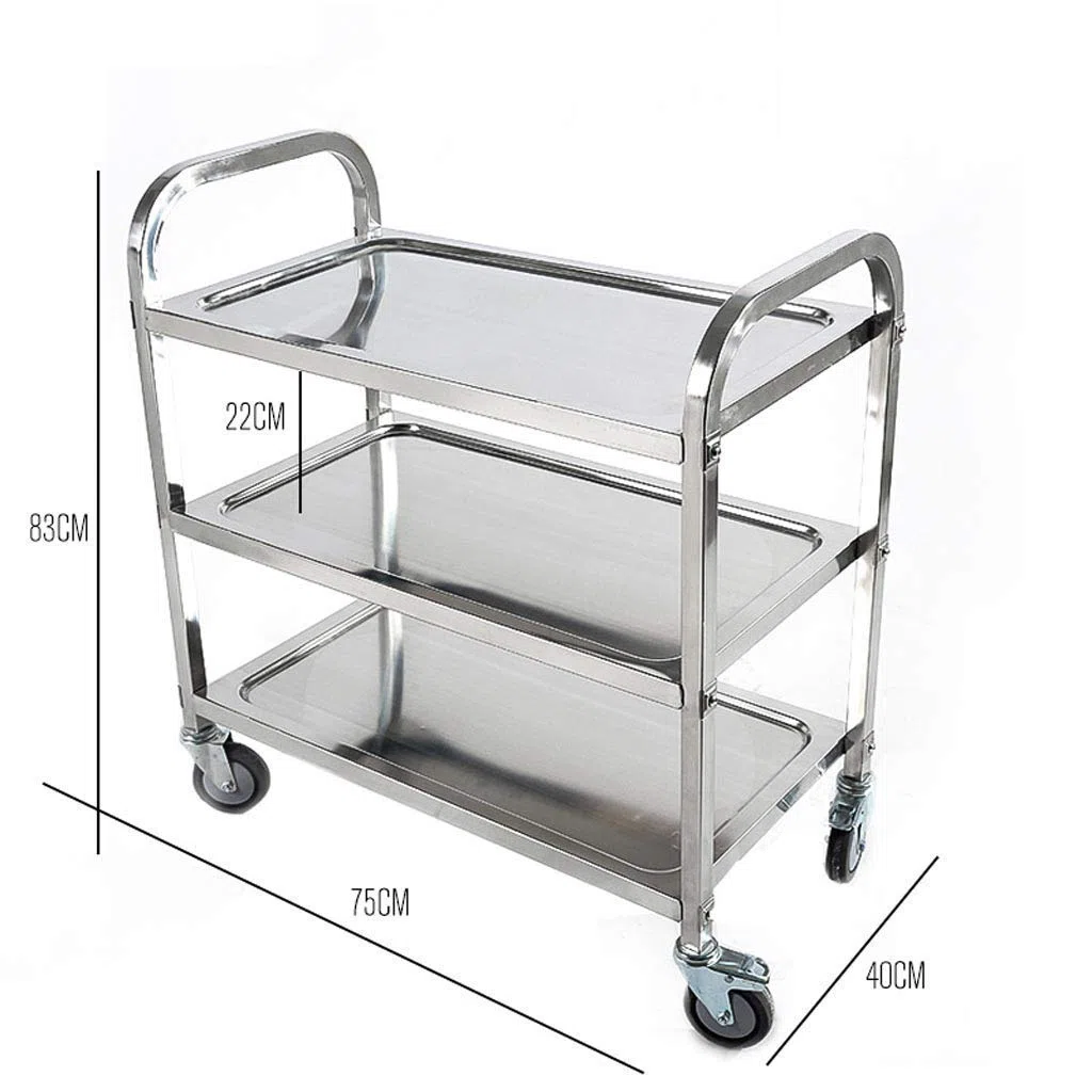 Carrito de almacenamiento multifuncional de 3 niveles, carrito de servicio de acero inoxidable, carrito de recogida de platos, para restaurantes, vagones de vino, con función de hotel, carrito