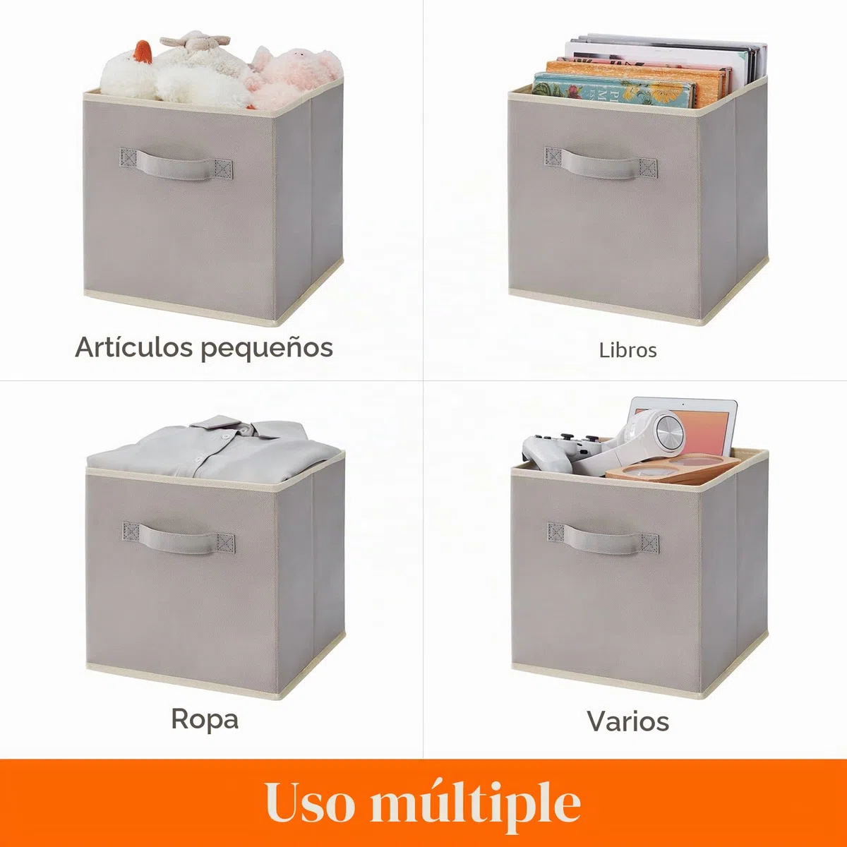 Lifewit Cubos de almacenamiento plegables, Cestas de Almacenamiento de Tela, Cajas de Almacenamiento con asas, Organizadores para ropa, Juguetes, 26,5 x 26,5 x 28 cm, 18 L, Juego de 6, Gris Claro