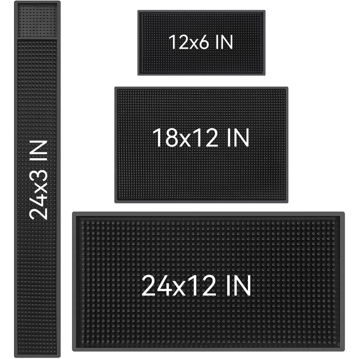 Juego de 4 Alfombrillas de Bar para cócteles y cafeterías, Antideslizantes, Flexibles, de Goma, para Servicio de Bar, de peluquería, Secado de Platos (24 x 12 + 18 x 12 + 23 x 3 + 12 x 6 Pulgadas,