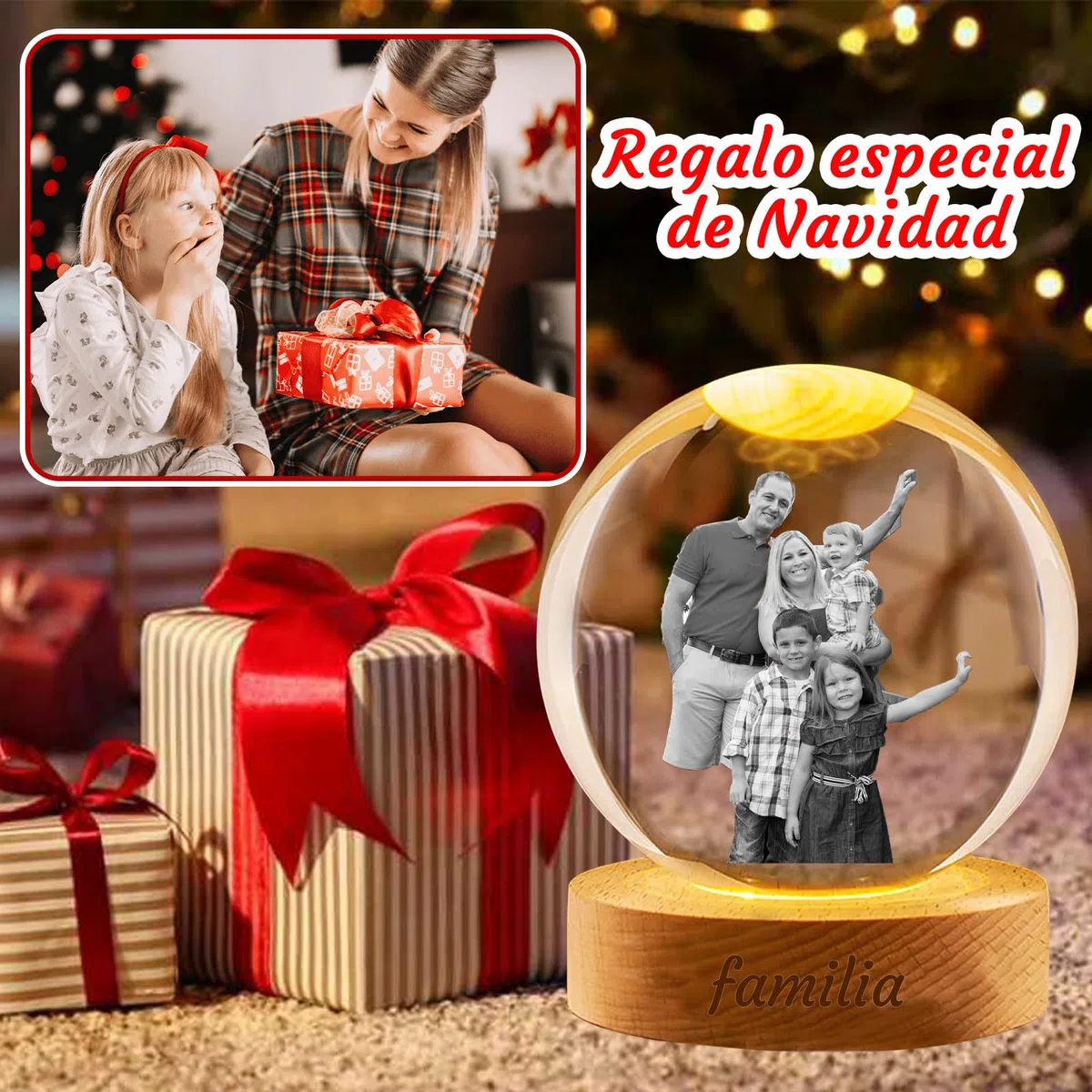 Bolas de Nieve navideñas Personalizadas con Foto, Bolas de Nieve de Cristal con Imagen grabada a láser Personalizada para Regalos Familiares de Navida (Bola de Nieve Personalizada 3)
