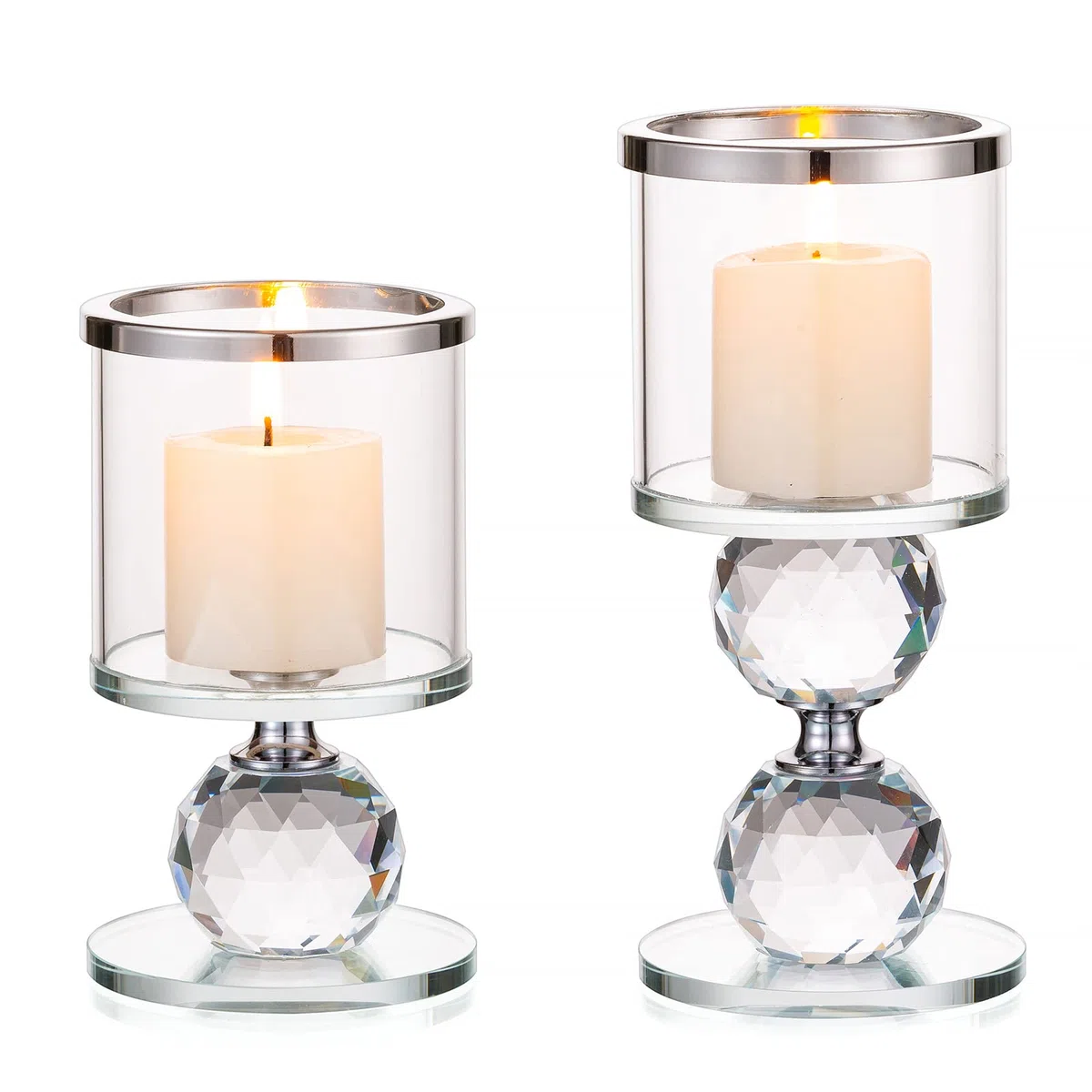 Sziqiqi Portavelas de Columna de Cristal, 2 Piezas de Candelabros de Vidrio Transparente, Velas para Candelabros Centro de Mesa para Regalos de Boda y Decoración Navideña, Plata