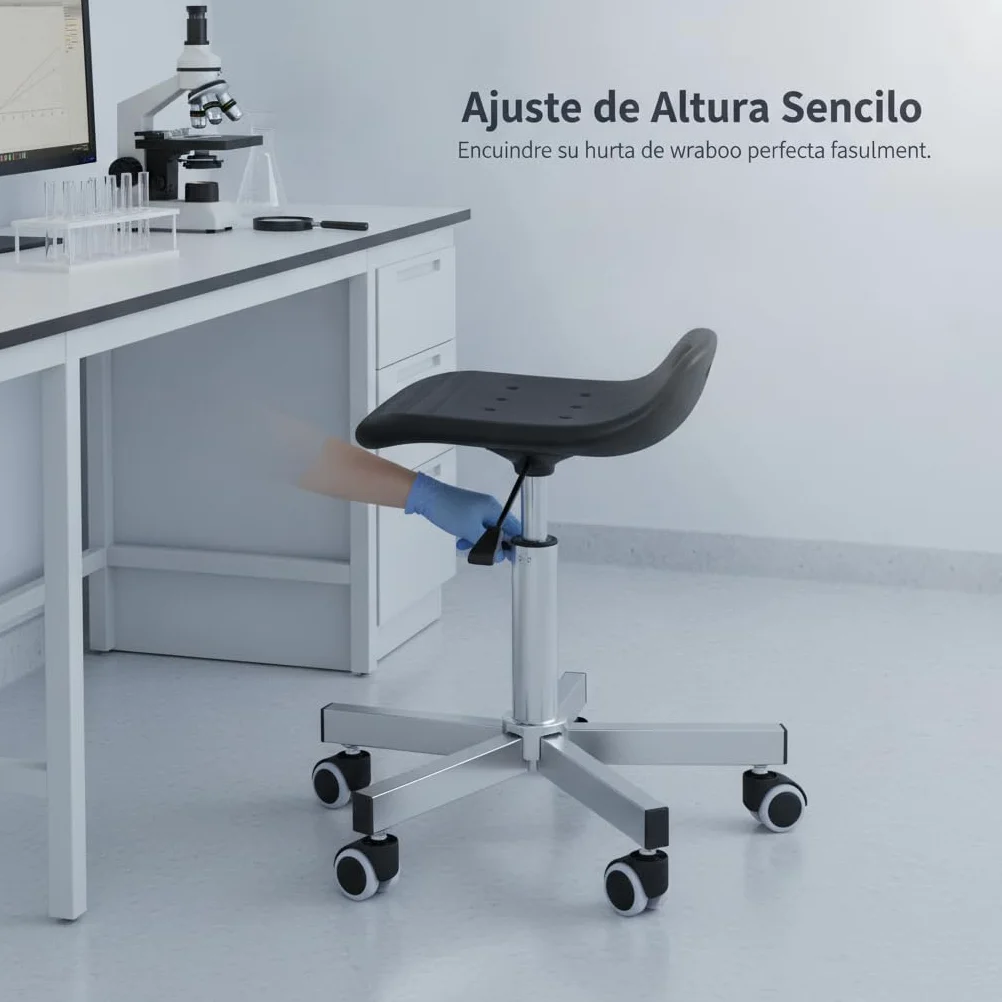 Taburete Laboratorio con Ruedas Metal para Sala Limpia, para Taller, Moderno, con Base de Tubo Redondo 304 y Ruedas
