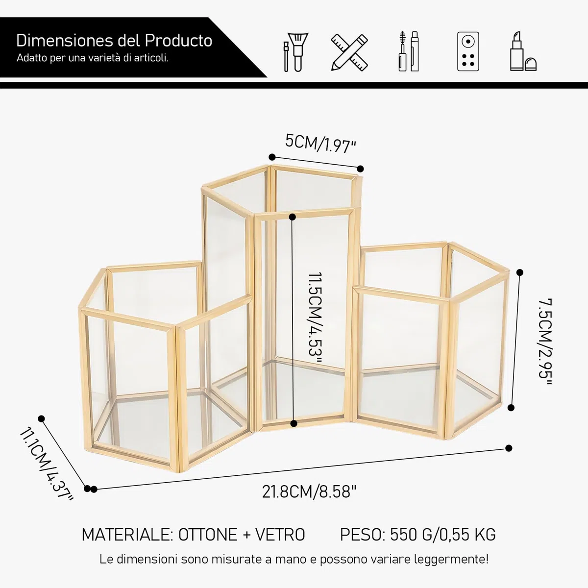 HARLIANGXY Soporte para brochas de Maquillaje Vidrio, Organizador de cosméticos, Organizador de maquillaje, Recipiente para Brochas de Maquillaje, Almacenamiento de Cosméticos Dorado