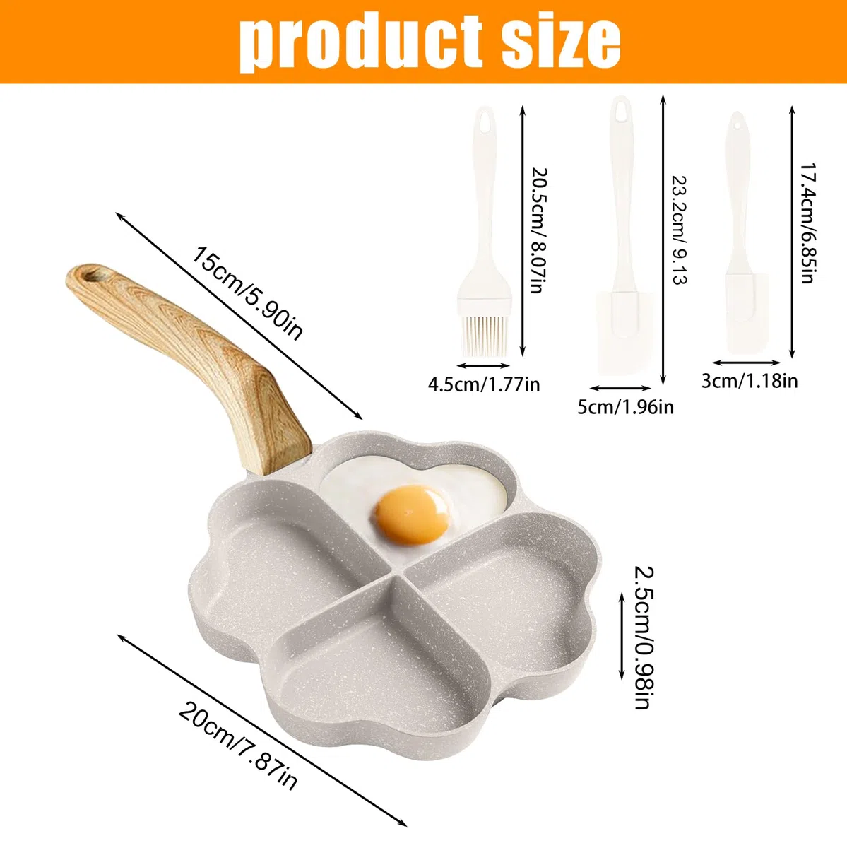 Estufa de huevos en forma de corazón con 4 agujeros, antiadherente, con 3 espátulas de silicona, mango de madera, para panqueques, tortitas, tortitas