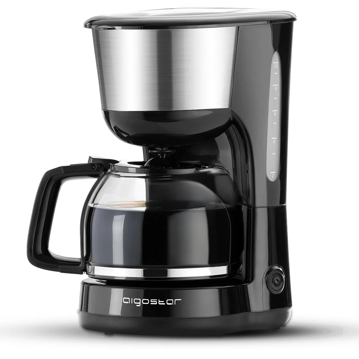Aigostar Chocolate - Cafetera de Goteo de 1000W, Capacidad 1,25L (10-12 Tazas), Función Mantener Caliente y Sistema Antigoteo, Filtro Permanente Reutilizable y Lavable, Libre de BPA, Negro
