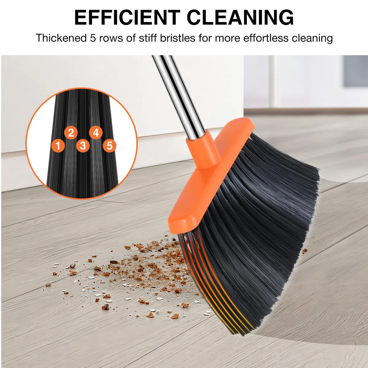 NACENA Juego de escoba y recogedor, 132 cm de largo, mango ajustable, combo con dientes recogedores para limpiar automáticamente el cabello, adecuado para el hogar, cocina, oficina, pasillo, suelo