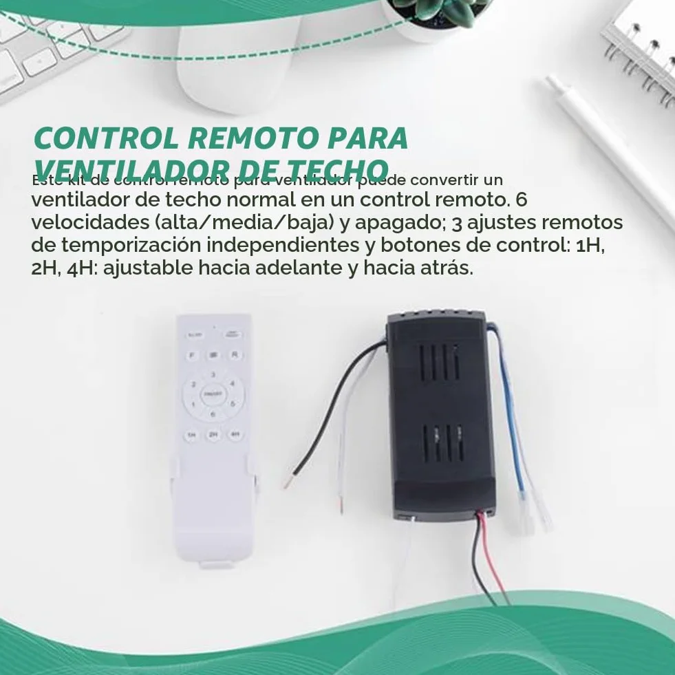 Kit de Control Remoto Universal para Ventilador de Techo, 40 W, 6 velocidades, función de temporización, Repuesto para Ventiladores de Techo y Luces de CC
