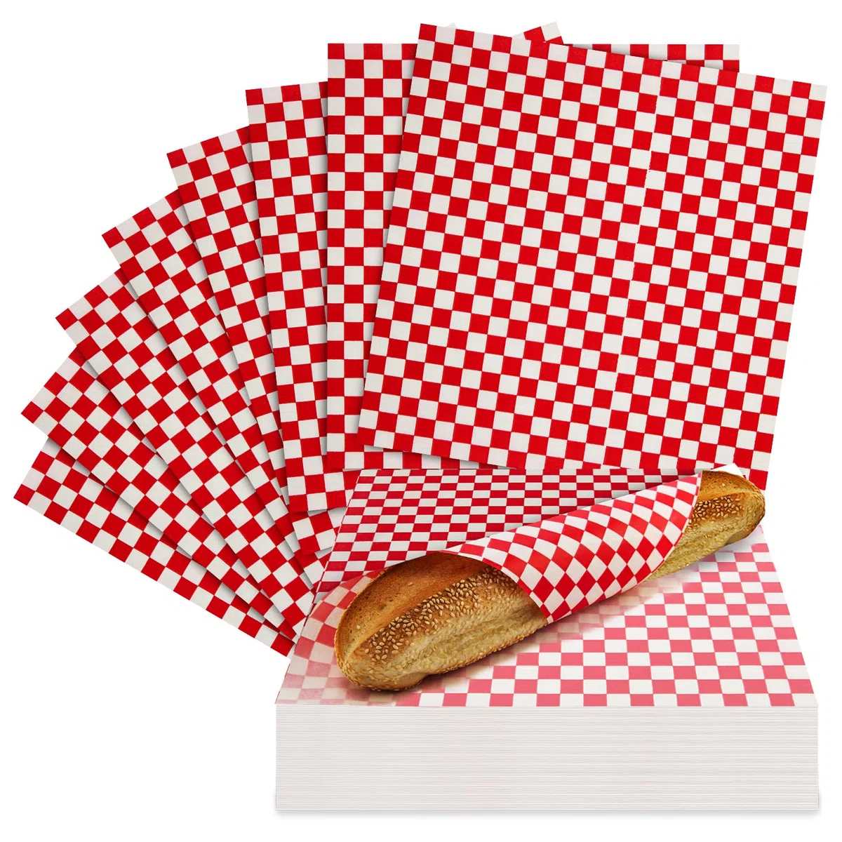Culiware Deli - Papel para envolver bocadillos (30,5 x 30,5 cm), diseño de cuadros clásicos resistentes a la grasa (rojo y blanco, 30,5 x 30,4 cm)