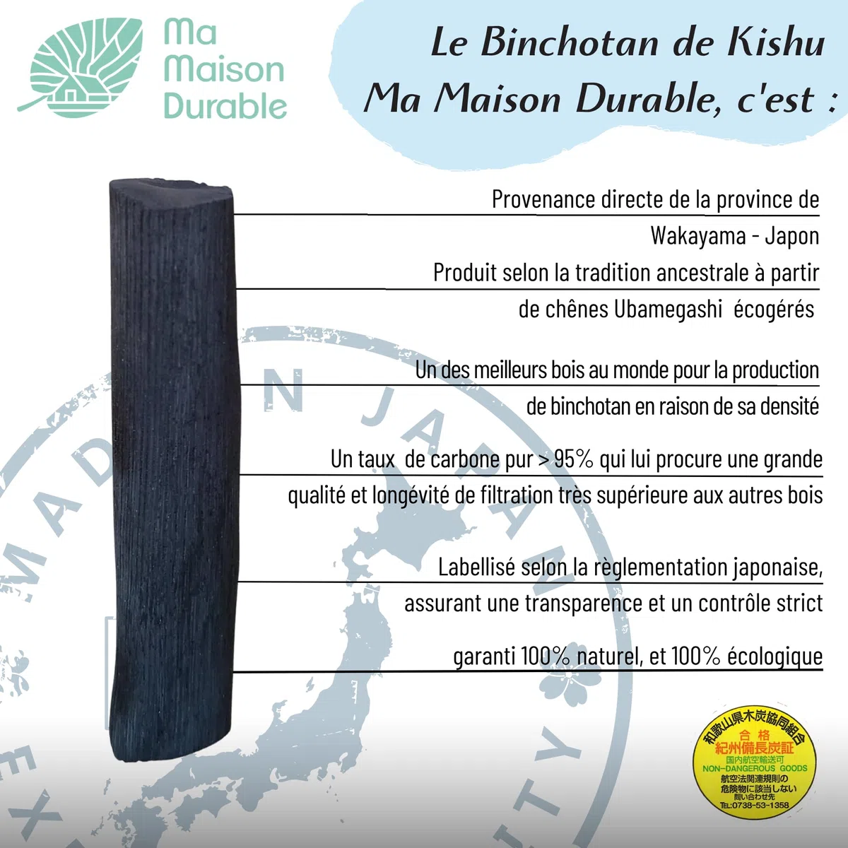 Filtro de agua de carbón activado | Palos japoneses de Binchotan X3 | Kishu Binchotan genuino | Carbón de roble de Wakayama| Filtro purificador de agua grifo 100% natural