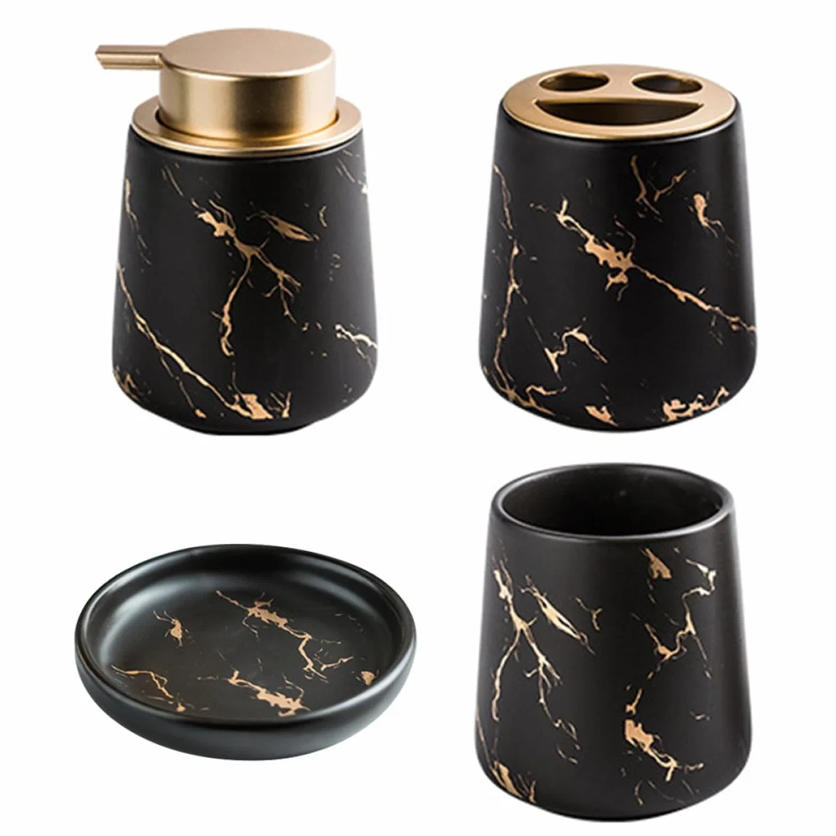 Toyvian Set de Baño Dispensador de Jabón y Vaso para Cepillos de Dientes de Cerámica Negra, Elegante y Portátil para Uso en Baño y Aseo Personal