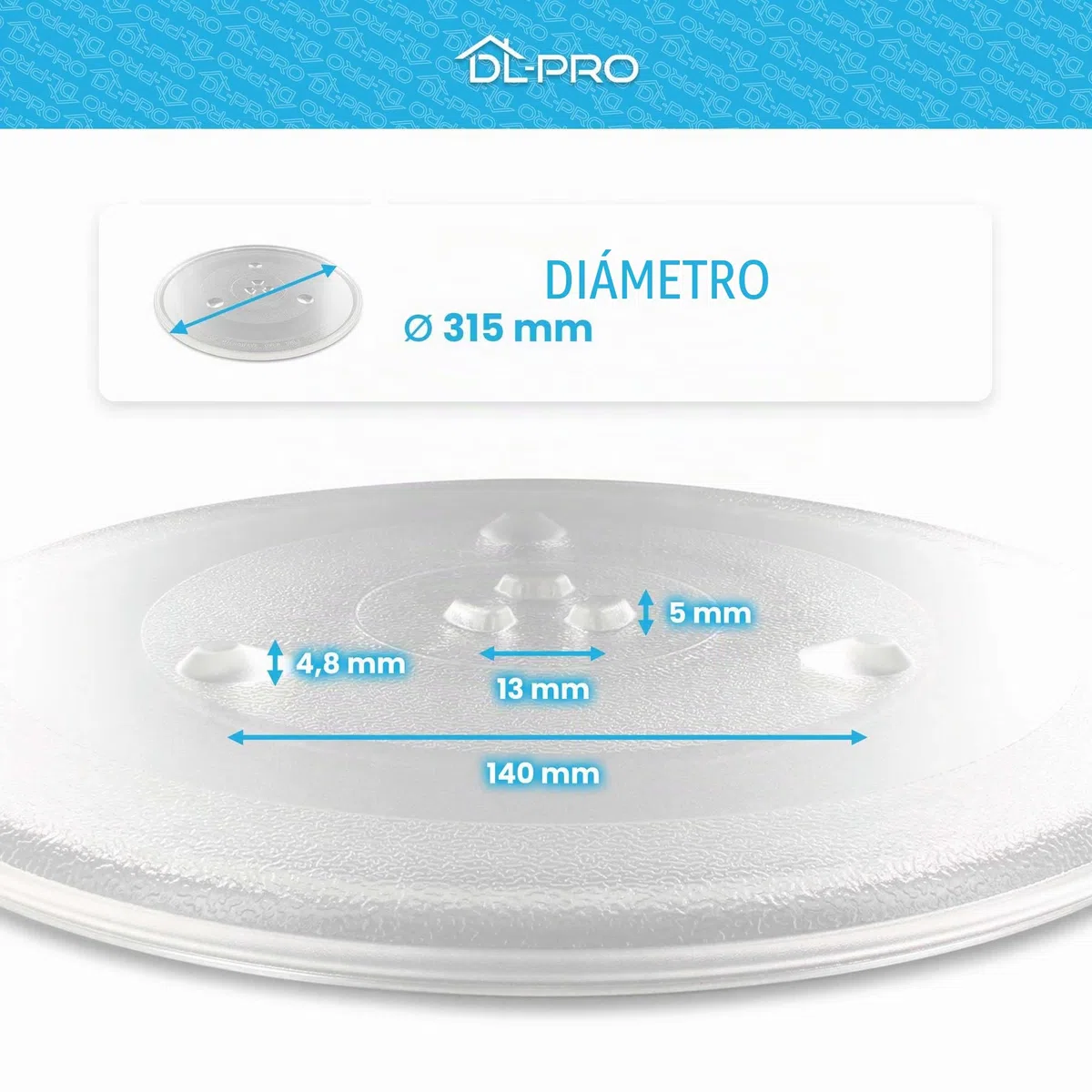 DL-pro Plato giratorio universal de 31,5cm para microondas plato de cristal redondo con 3 botones y diametro de 315mm