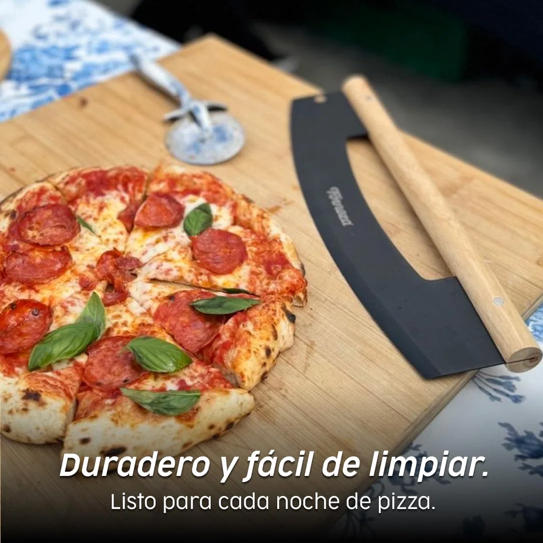 Cortador de pizza con mango de madera noble, cuchillo de pizza de acero inoxidable, cuchillo afilado y mango de madera