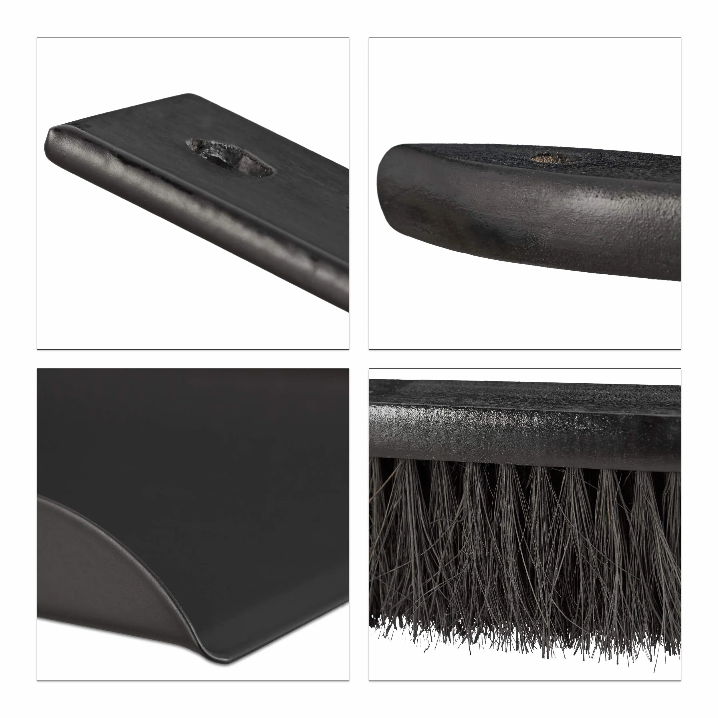Relaxdays Gusseisen, Kehrset mit Handfeger, Handschaufel, Lochung, Outdoor und Indoor Recogedor para Chimenea con Cepillo, Negro, 37x18x10 cm