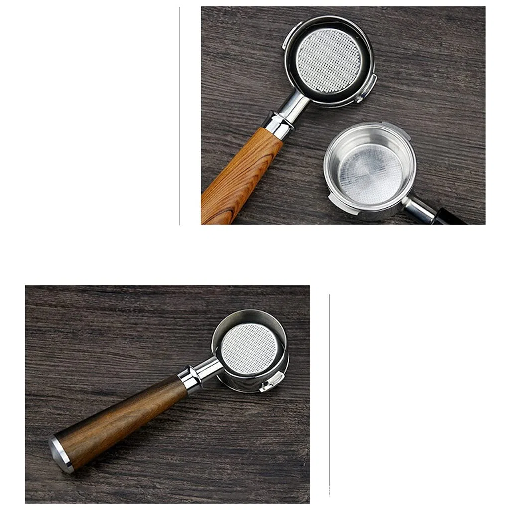 QUNINE Mango Sin Fondo De Café Modificado De Acero Inoxidable De 58 Mm Compatible con Cafetera Mango De Madera Mango De Café (Tamaño : C) (Color : C) (Color : Grey) (Padre)