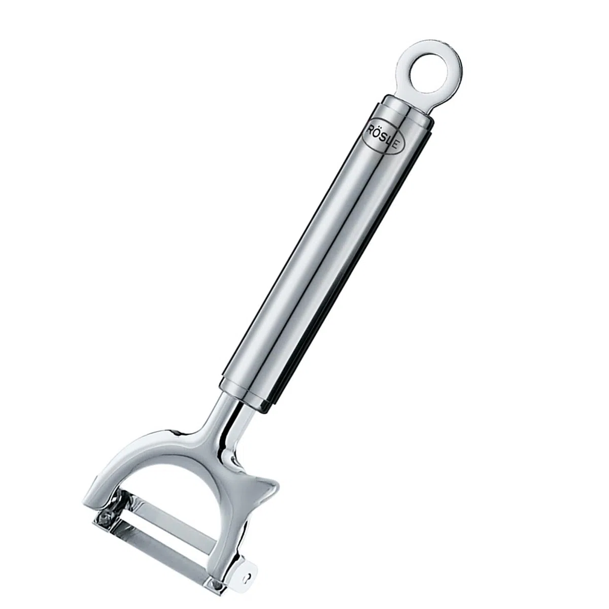 Rösle Pelador Giratorio Transversal, para Diestros y Zurdos, Pelador de Frutas y Verduras de Calidad y Forma Ergonómica, Acero Inoxidable 18/10, Acabado Brillante/Mate