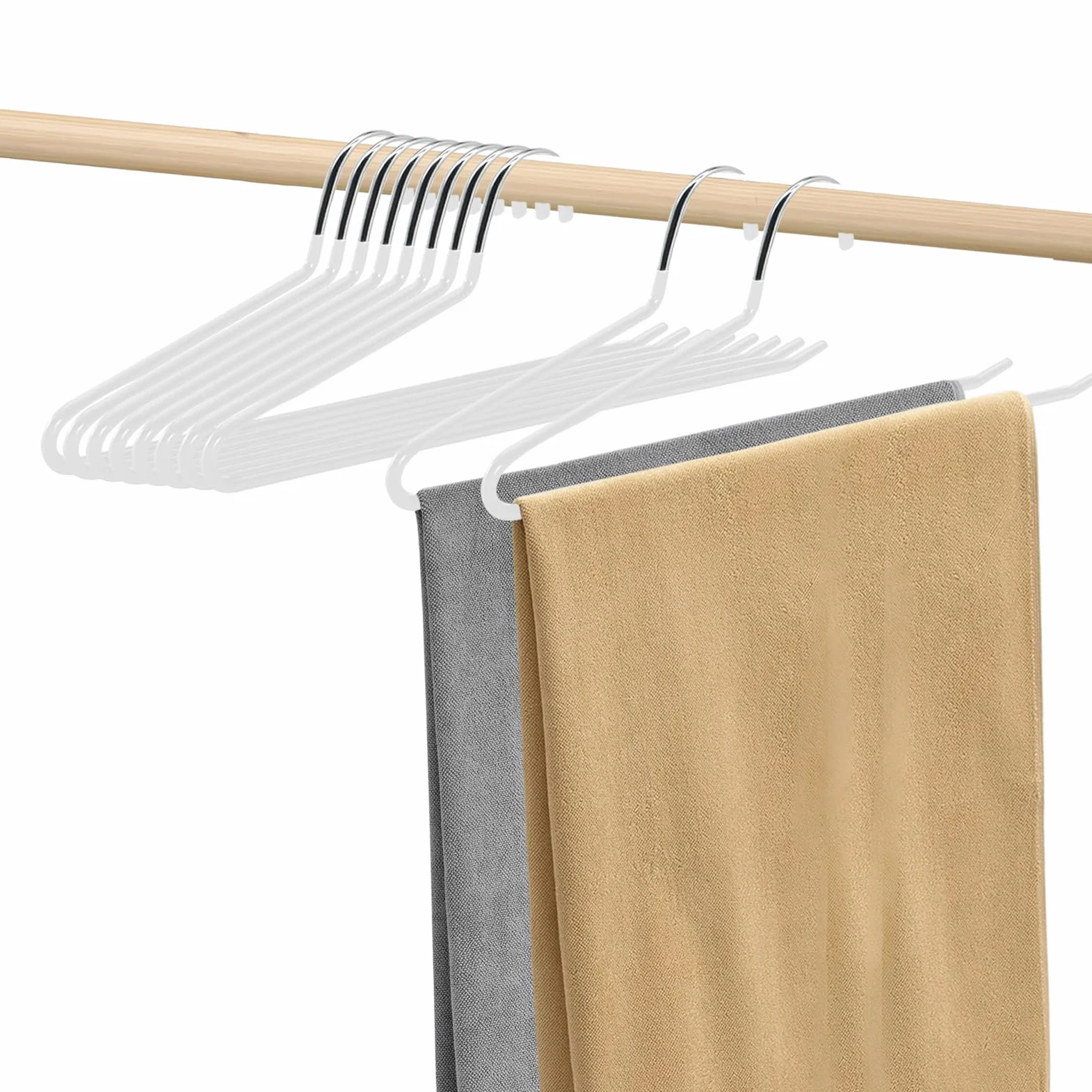 10 perchas para pantalones, ahorran espacio, multifuncionales, perchas de metal con extremos abiertos para pantalones, faldas, toallas, 38 x 13 cm (beige-blanco)