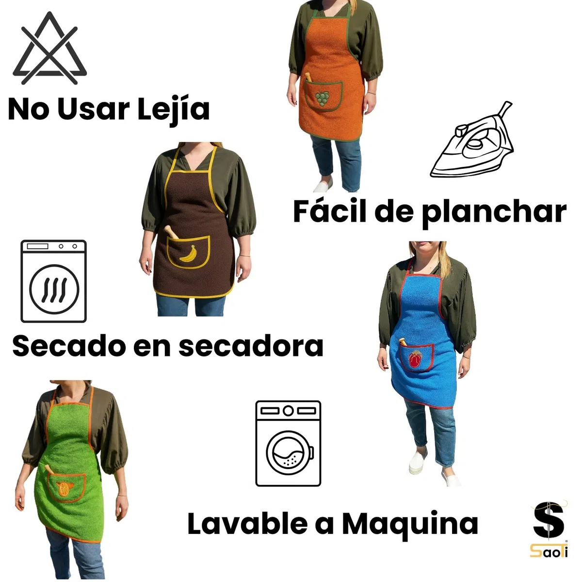 SaoTi Pack de 1,4 u 8 Delantales de Rizo/Toalla, Fabricados 100% en Algodón, frutas bordadas, ideal para secar.Delantal de cocina Mujer