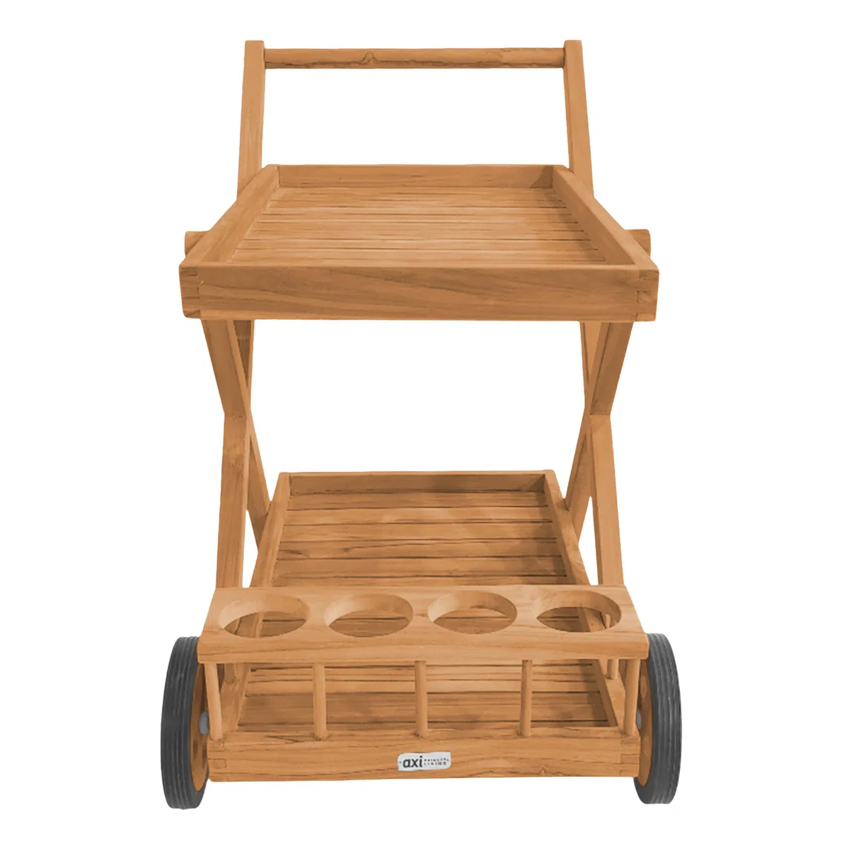AXI Bodhi Carro de Servicio de Madera de Teca con 2 estantes y Botellero | De Cocina con Ruedas para Jardin, Balcon, Terraza | 70 x 48 x 78 cm