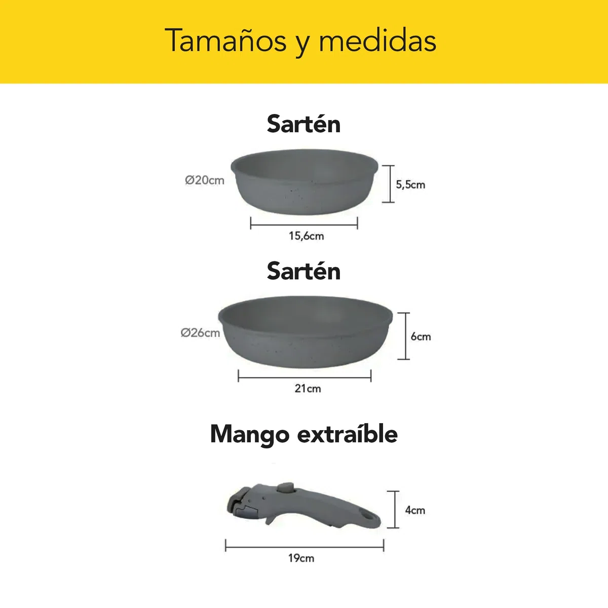CASTEY - Easy Pan Duo, Set de Sartenes con Mango Desmontable, Aluminio, Doble Recubrimiento Antiadherente, Apto para Horno y Todas las Cocinas, Fácil Limpieza, Gris