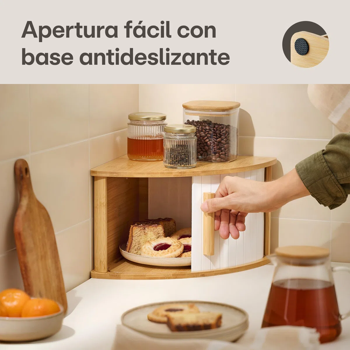 Praknu Panera de Esquina de Madera con Puerta Deslizante – Ahorra Espacio – Conserva el Pan Fresco por Más Tiempo – Montaje Sencillo con Guía (Blanco)