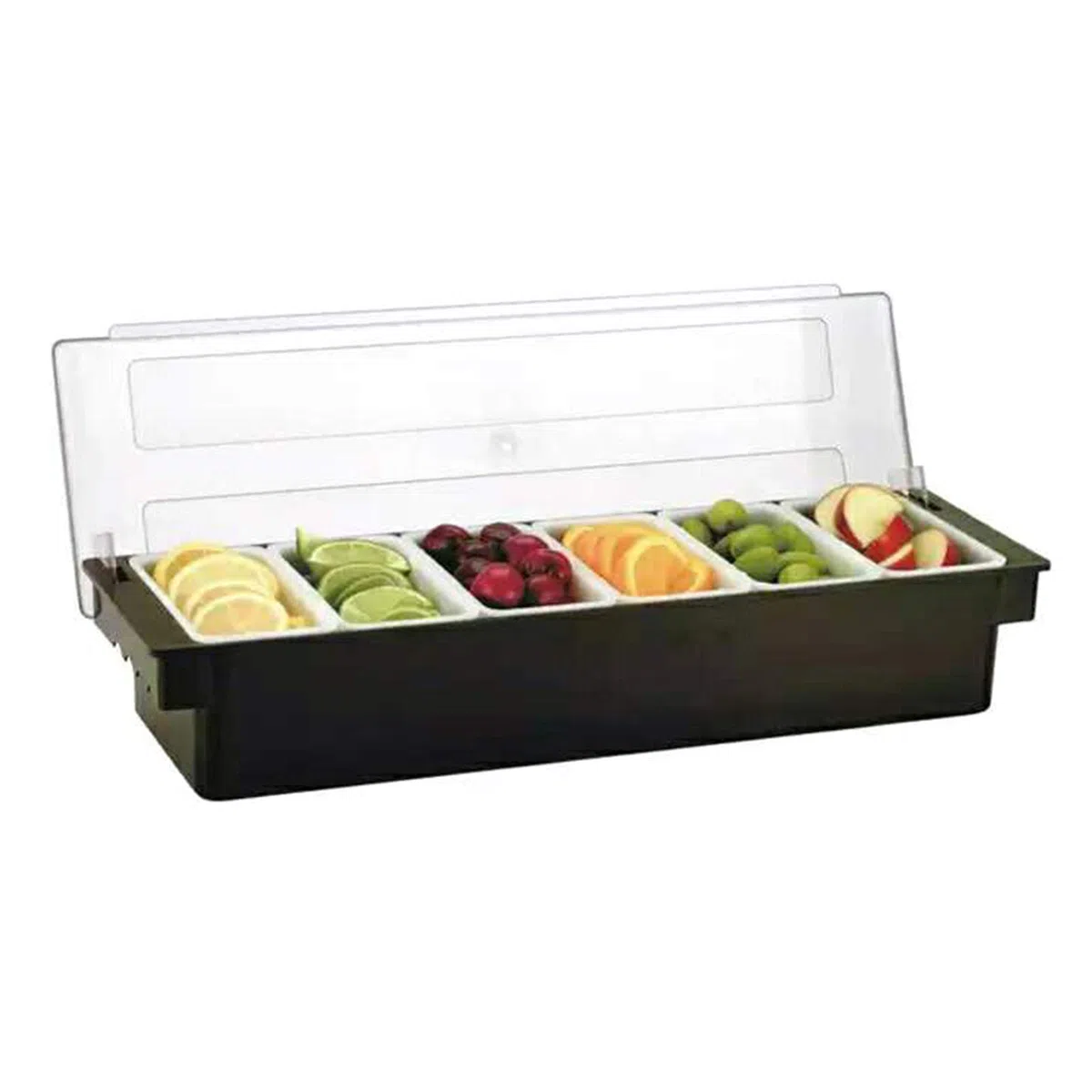 Contenedor de ingredientes ABS con tapa, recipiente para especias y ingredientes, 6 compartimentos de 200 ml, para limones, frutas, aceitunas y cócteles, pizza