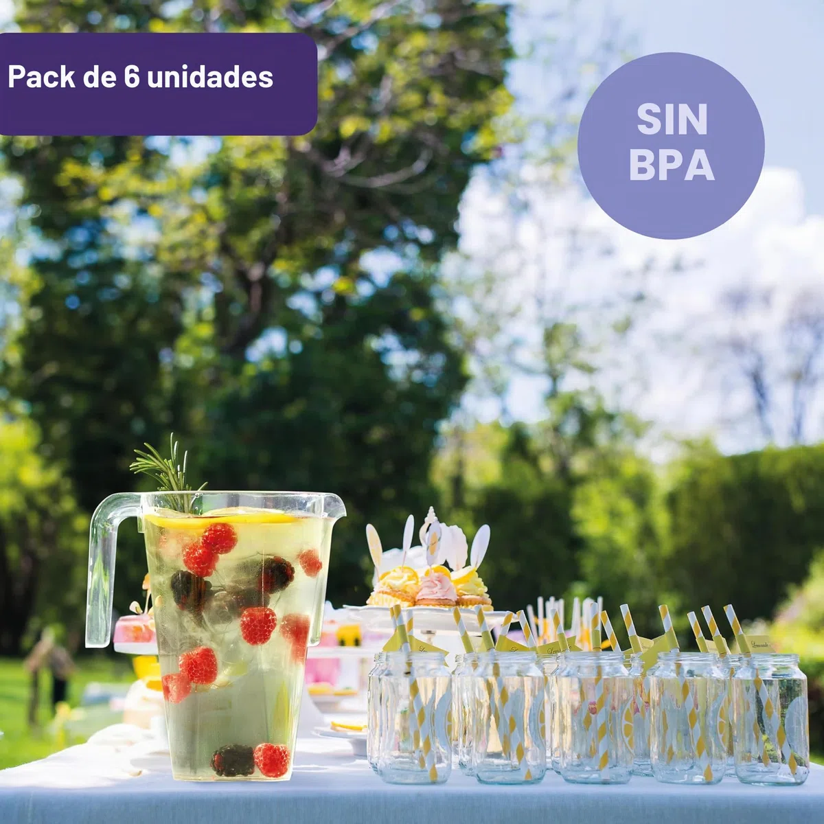MATANA 6 Jarras de Plástico Transparente, 1,5L - Cócteles, Limonada, Ponche, Sangría, Cervezas y Más - Cumpleaños, Bodas, Navidad, Picnics, Barbacoas, Fiestas - Resistentes y Reutilizables