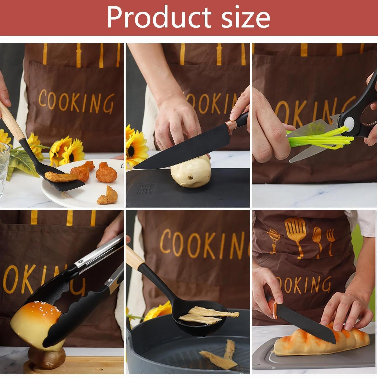 Juego de Cuchillos de Cocina de 19 Piezas, Juego de Utensilios de Cocina de Silicona, Incluye Cinco Cuchillos y una Tabla de Cortar, con Caja de Almacenamiento (Negro)