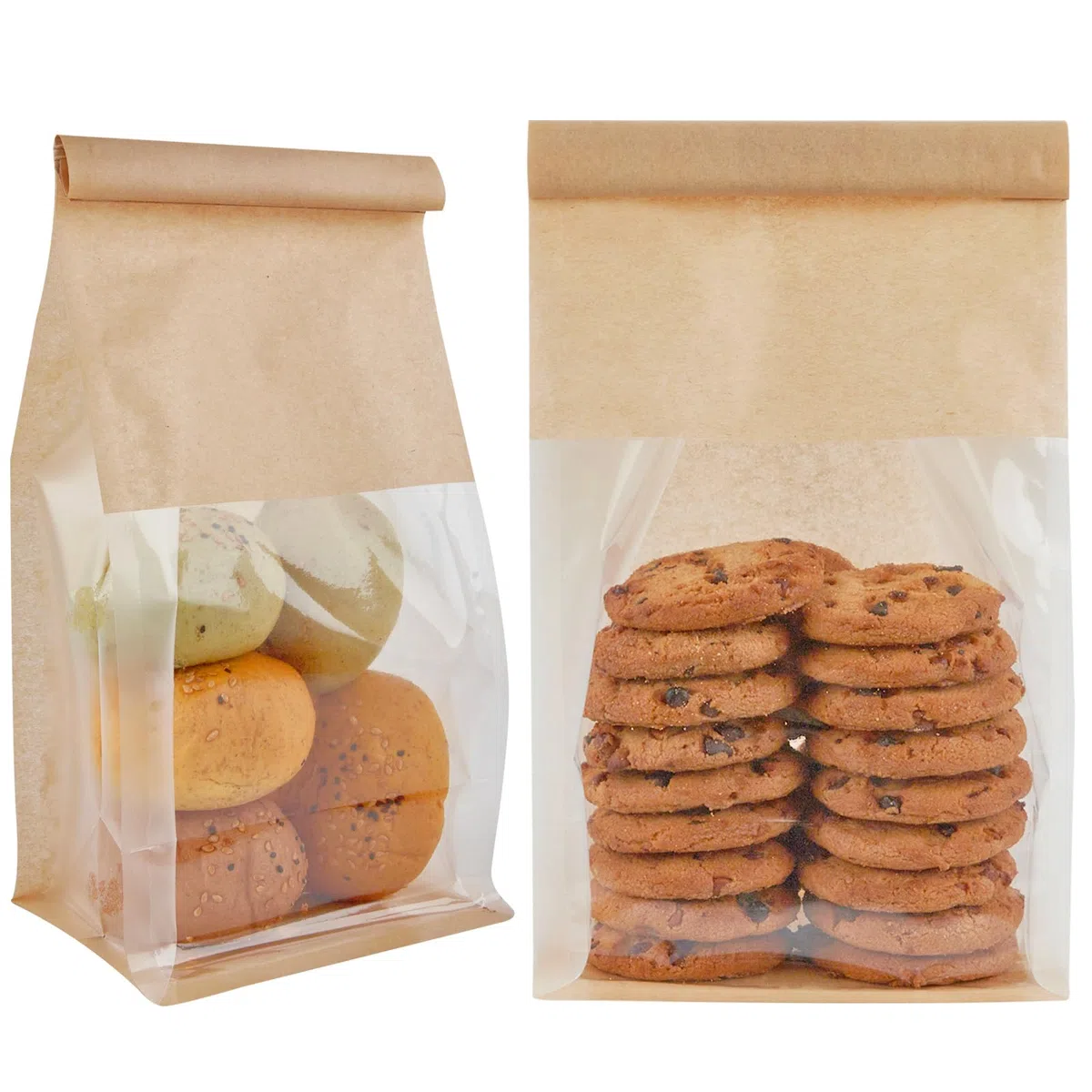 Ocmoiy 50 bolsas de panadería con ventana, bolsa de pan resellable, bolsas de pan con cierre frontal transparente para empacar galletas, pan, palomitas de maíz, bolsas de papel