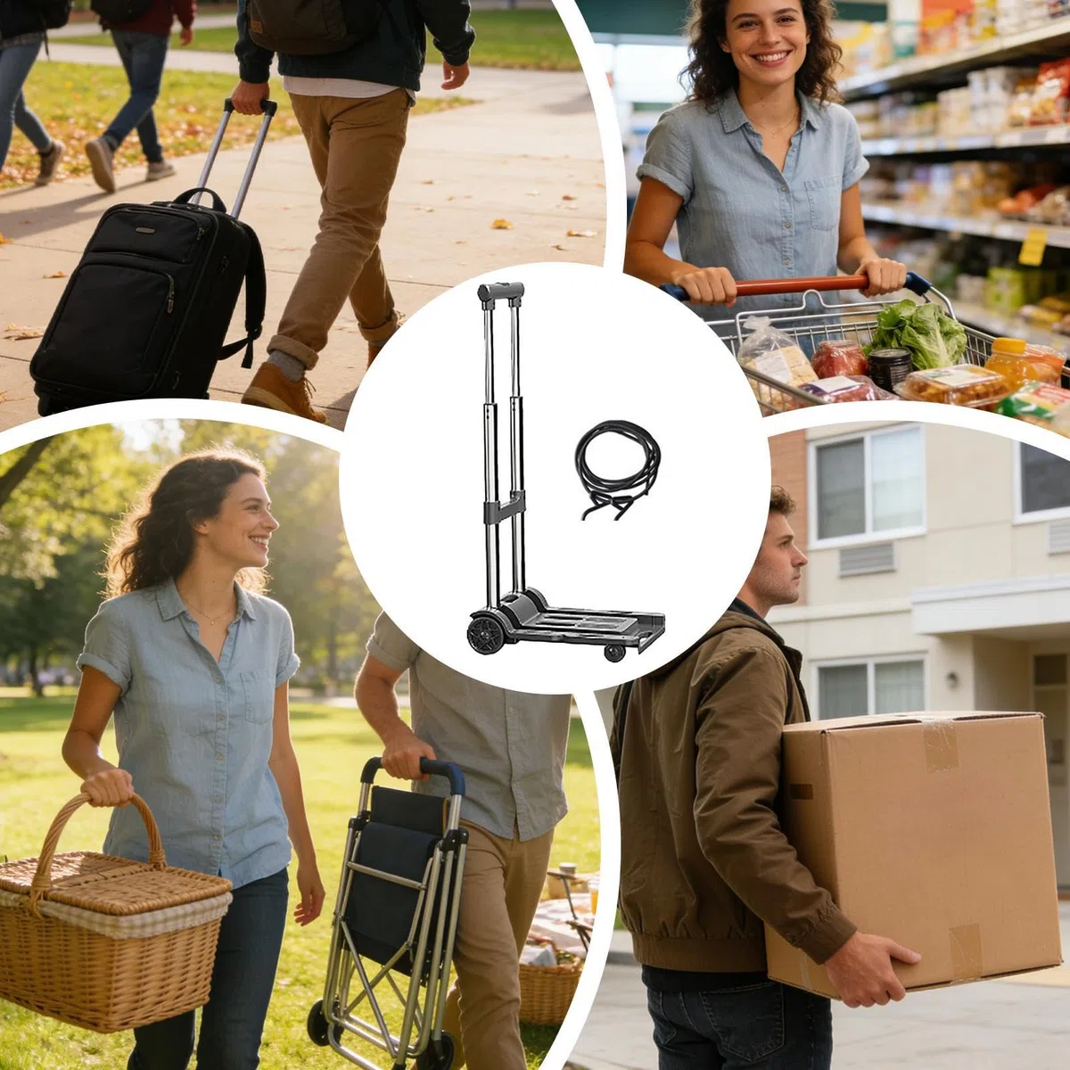 Carretilla De Mano Plegable Carretilla Portátil con Ruedas Rodantes y | Carretilla De Mano Plegable Con Altura Ajustable para en Garaje, Transporte, Compras, Supermercado