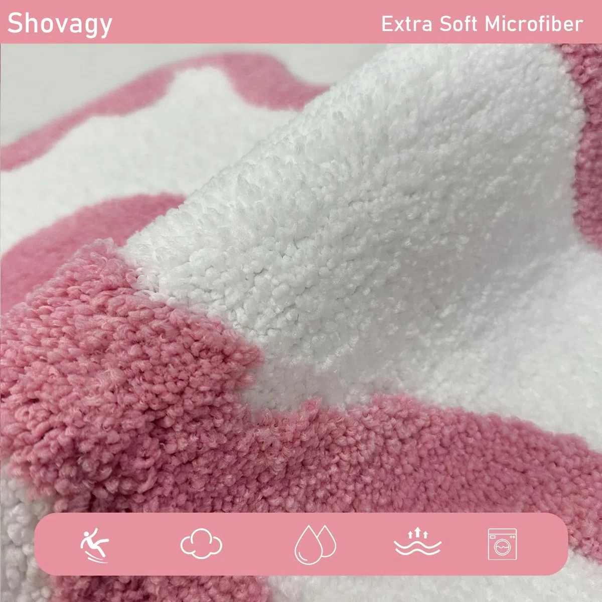 Alfombra de baño festoneada con lazo rosa, extra suave, bonita decoración estética, absorbente de agua, de secado rápido, antideslizante, para baño, bañera, fregadero, ducha, alfombra de suelo