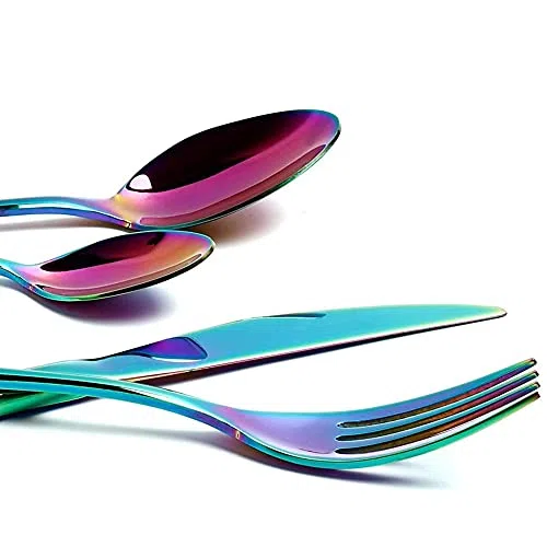 Juego De Cubiertos De Acero Inoxidable para Mesa, Juego De Cubiertos De Acero Inoxidable De 24 Piezas, Juego De Cubiertos De Acero Inoxidable, Cuchillos Pulidos A Espejo, Multicolor.