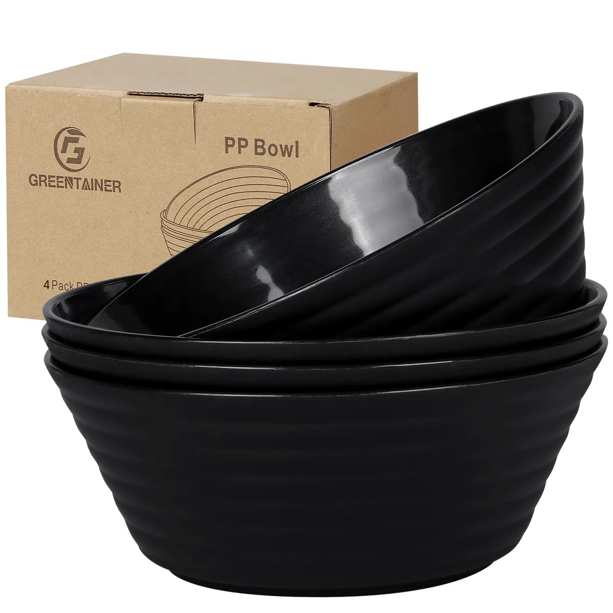 Greentainer Set de 4 Boles 1500ml, Cuencos de Plástico Irrompibles para Ensalada, Sopa y Cereal, Aptos para Microondas y Lavavajillas, Libre de BPA, Negro
