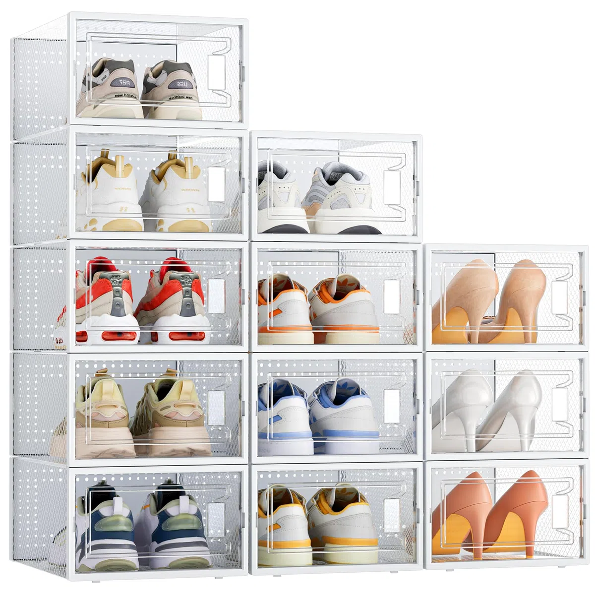Caja de zapatos – 12 cajas de almacenamiento de zapatos, organizador de zapatos apilable de plástico transparente, zapatero con puertas para mujeres/hombres, almacenamiento de zapatos para Reino Unido