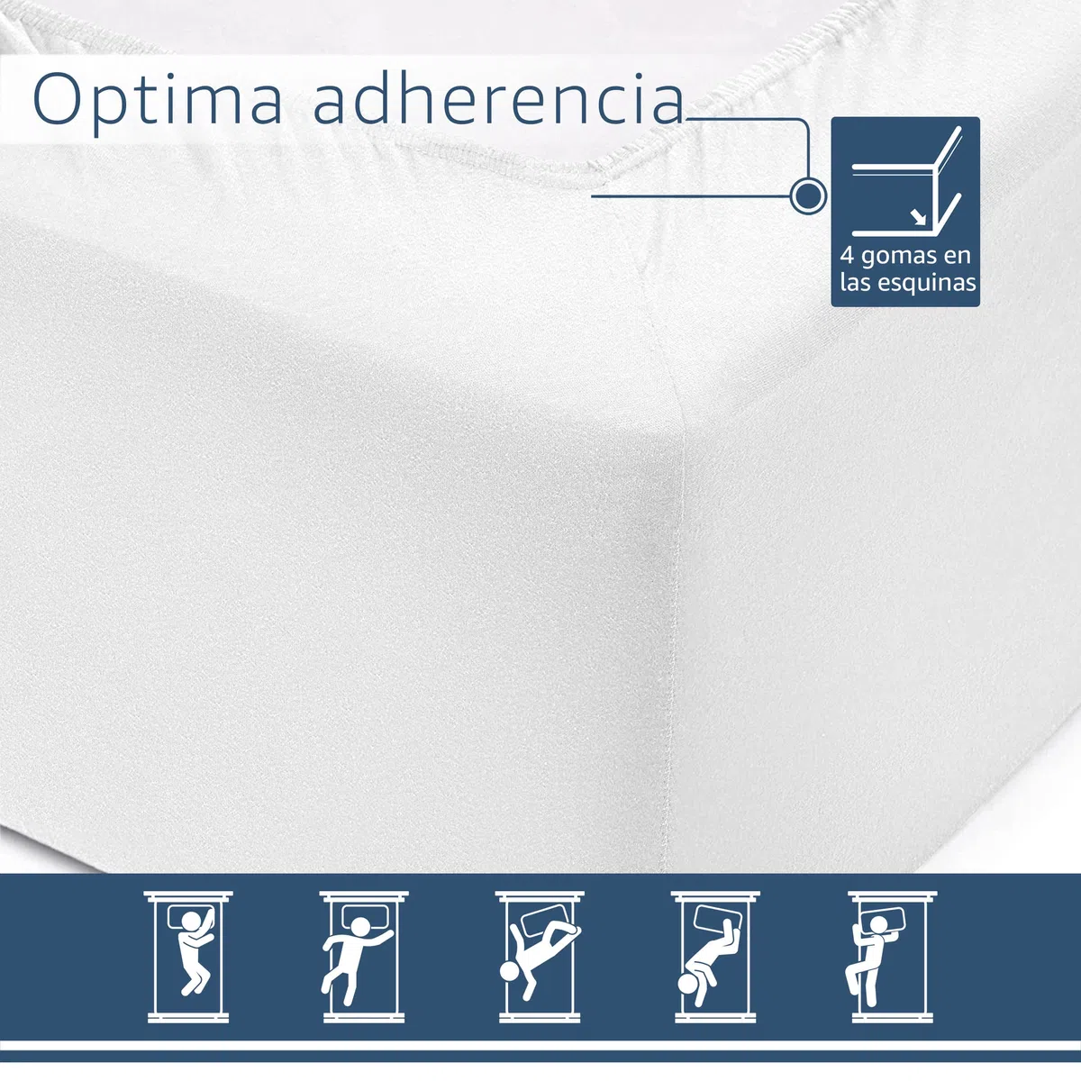 Amago - Sábana Bajera, Borde de 50 cm, 100% Algodón, 200 x 200 cm - Blanco