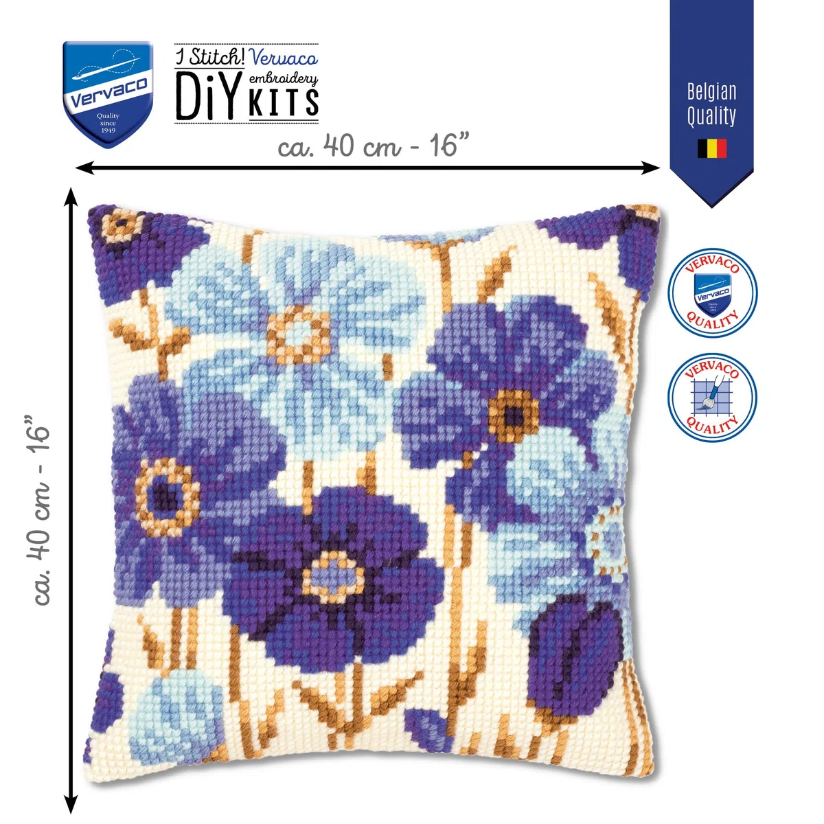 Vervaco Punto De Cruz Kit Cojin Decorativo ANÉMONAS AZULES Manualidades Adultos Decoracion Bordar Kit Principiantes Completo DIY Bordado Creativo Regalo ca. 40x40 cm Cross Stitch Embroidery