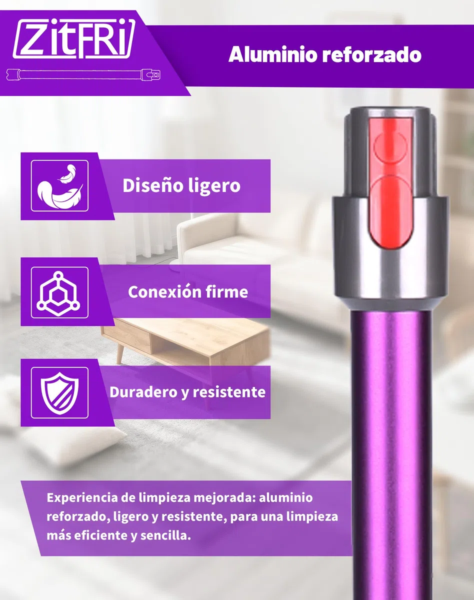 Tubo de Extensión Rígido Compatible con Dyson V11 V15 V10 V8 V7, Varilla de Aluminio con Conexión de Liberación Rápida, 72 cm - Morado
